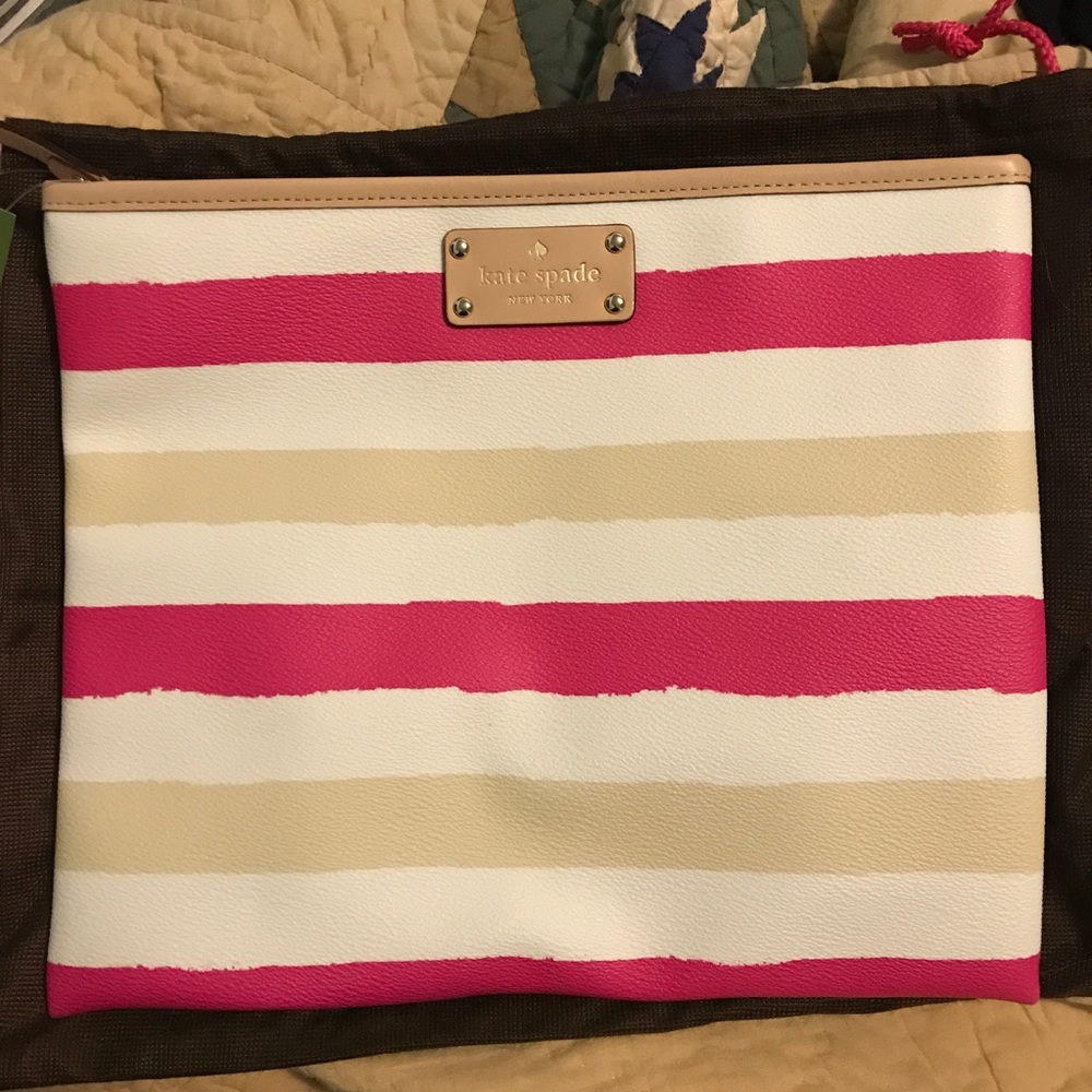 kate spade Pink, White & Beige Striped Wristlet Clutch